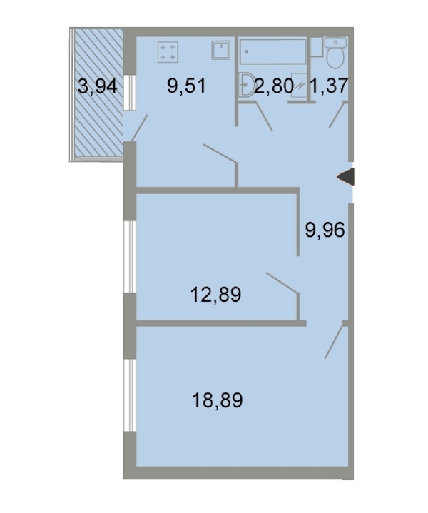 2-комнатная, 61 м² — ЖК ЖК Клёны
