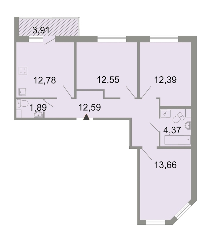 3-комнатная, 72 м² — ЖК ЖК Клёны