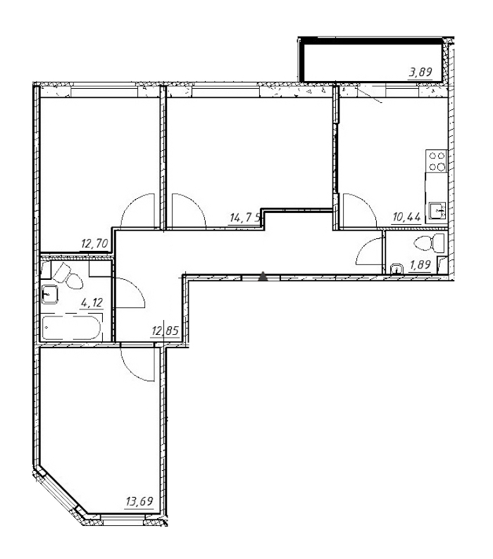 3-комнатная, 73 м² — ЖК ЖК Клёны