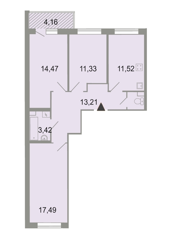 3-комнатная, 75 м² — ЖК ЖК Клёны