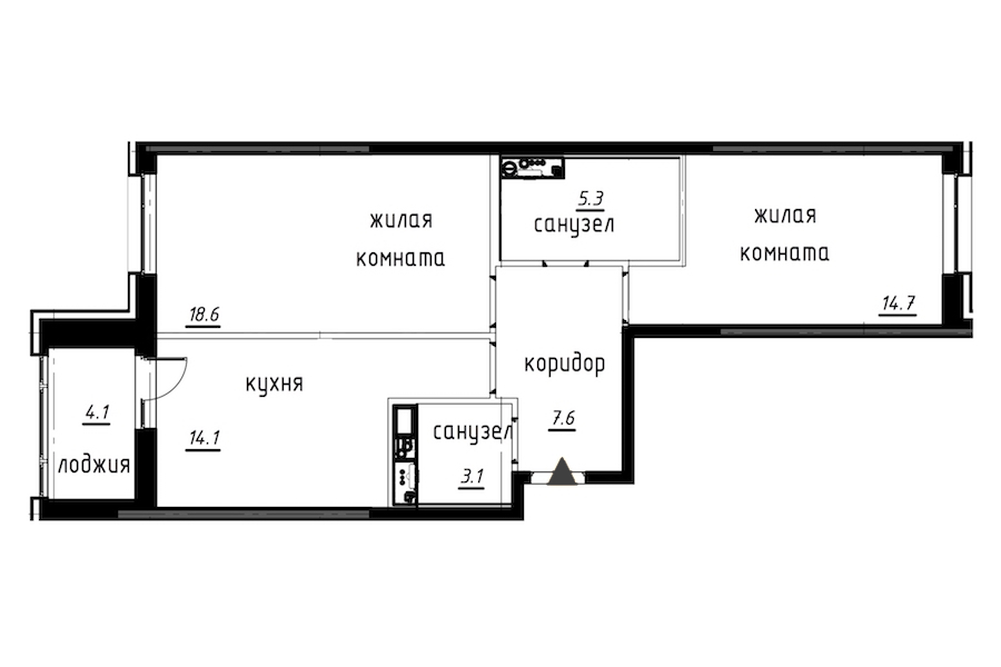2-комнатная, 65 м² — ЖК ЖК Лайф Лесная