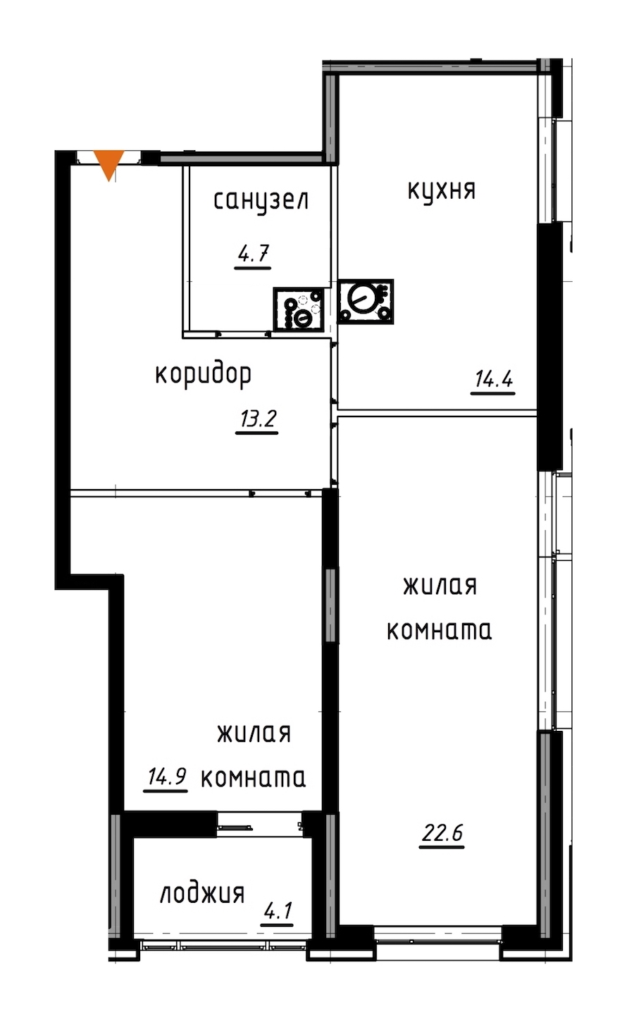 2-комнатная, 72 м² — ЖК ЖК Лайф Лесная