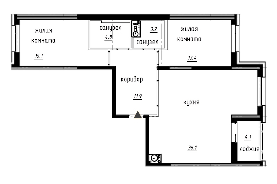 2-комнатная, 87 м² — ЖК ЖК Лайф Лесная