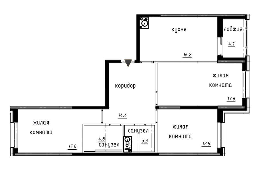 3-комнатная, 86 м² — ЖК ЖК Лайф Лесная