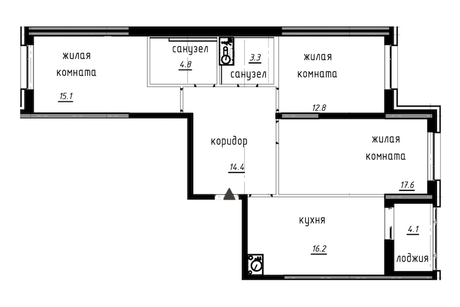 3-комнатная, 86 м² — ЖК ЖК Лайф Лесная