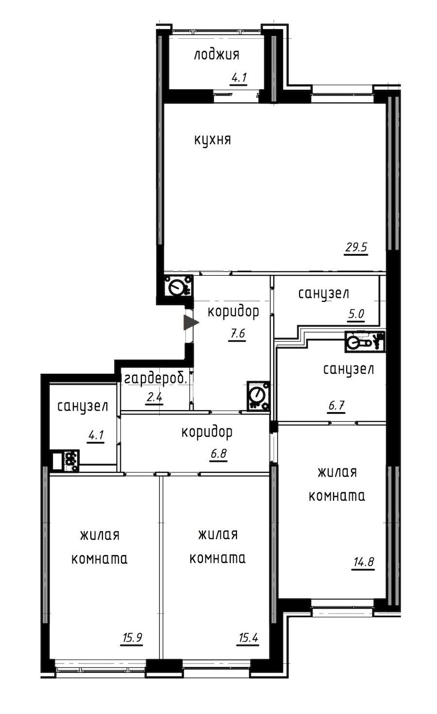 3-комнатная, 110 м² — ЖК ЖК Лайф Лесная