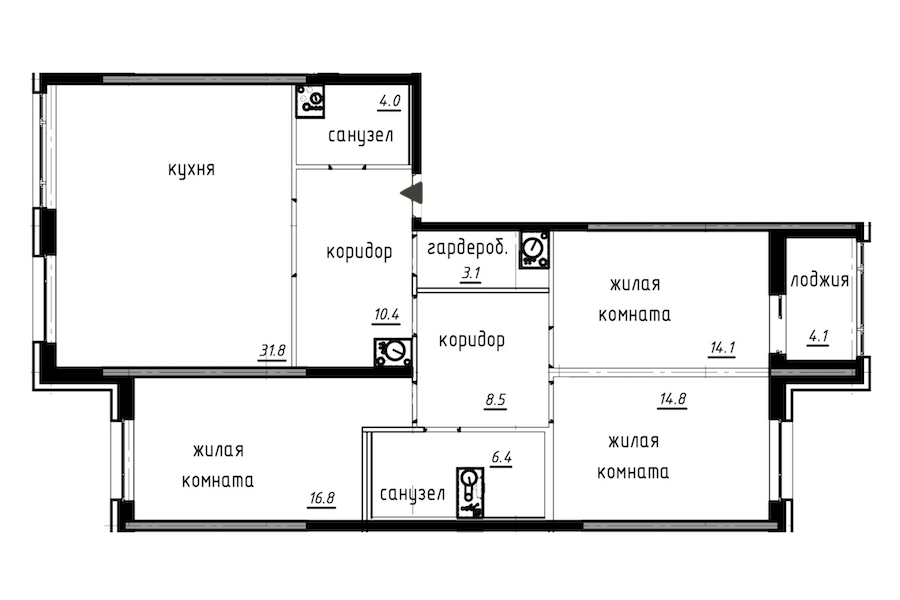 3-комнатная, 112 м² — ЖК ЖК Лайф Лесная