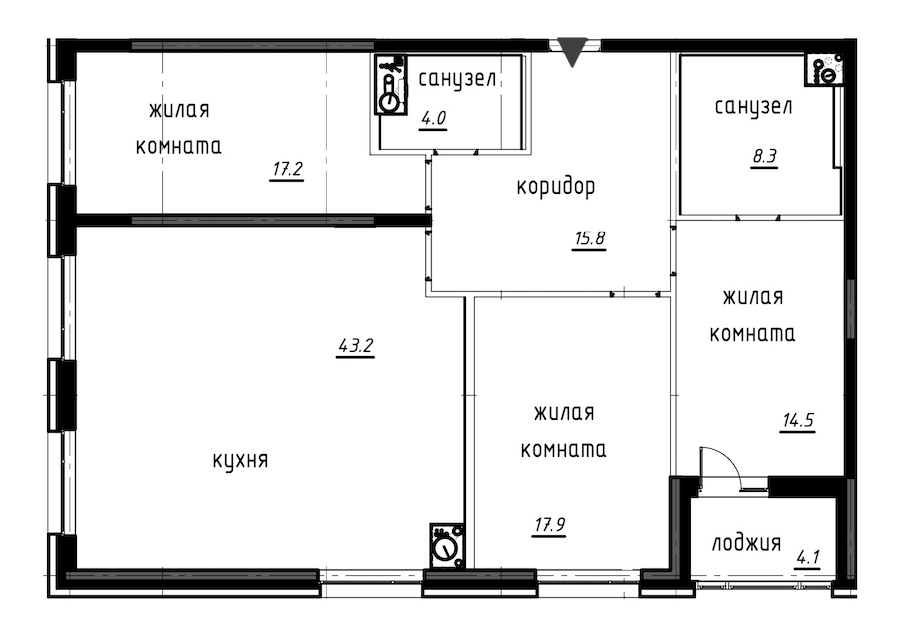 3-комнатная, 123 м² — ЖК ЖК Лайф Лесная