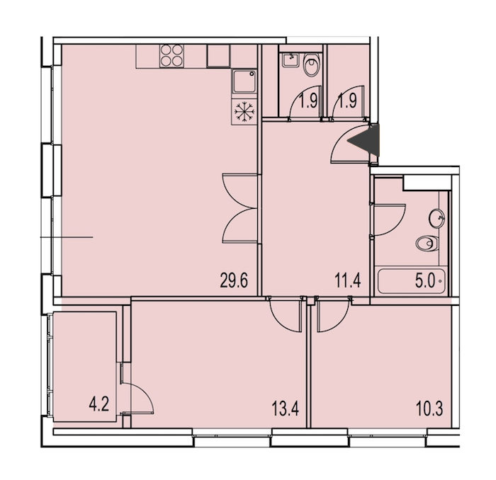 2-комнатная, 76 м² — ЖК ЖК Лайф Лесная