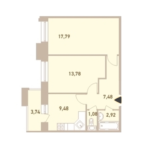2-комнатная, 54 м² — ЖК ЖК Новый Лесснер