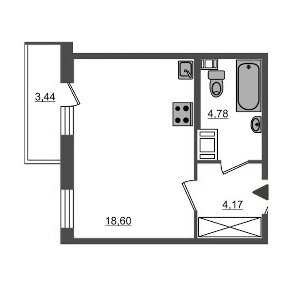 Студия, 28 м² — ЖК Апарт-комплекс М97
