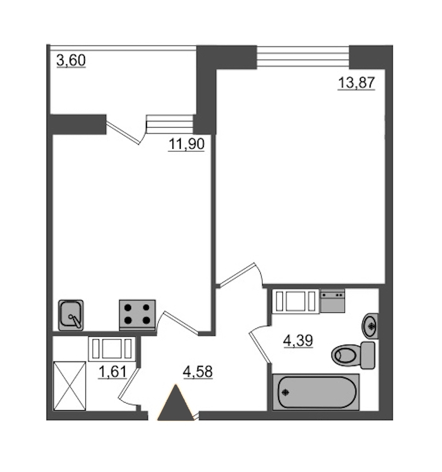 1-комнатная, 38 м² — ЖК ЖК Питер