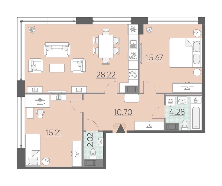 2-комнатная, 76 м² — ЖК Апарт-комплекс Neopark (Неопарк)