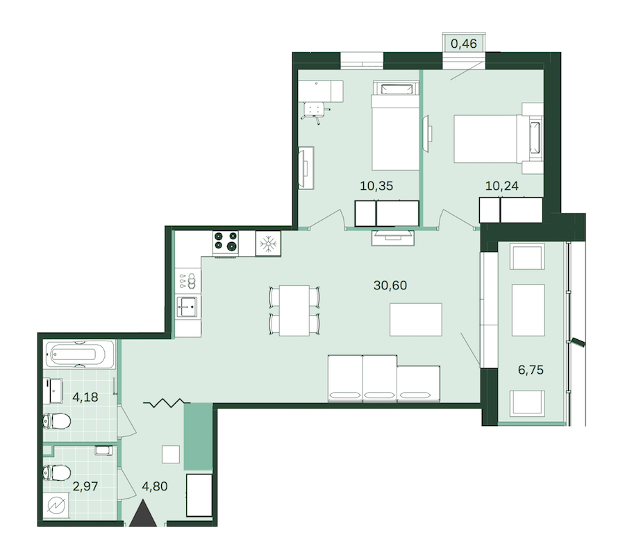 2-комнатная, 67 м² — ЖК ЖК Магнифика Резиденс (Magnifika Residence)