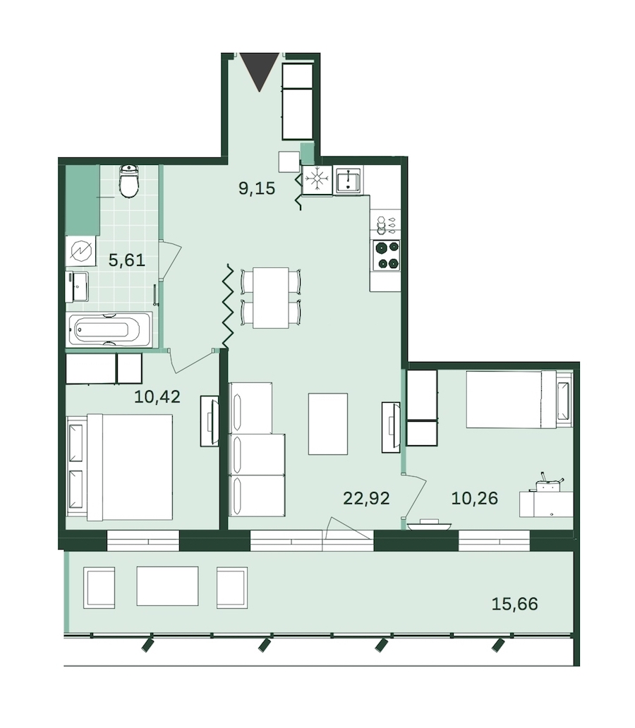 2-комнатная, 66 м² — ЖК ЖК Магнифика Резиденс (Magnifika Residence)
