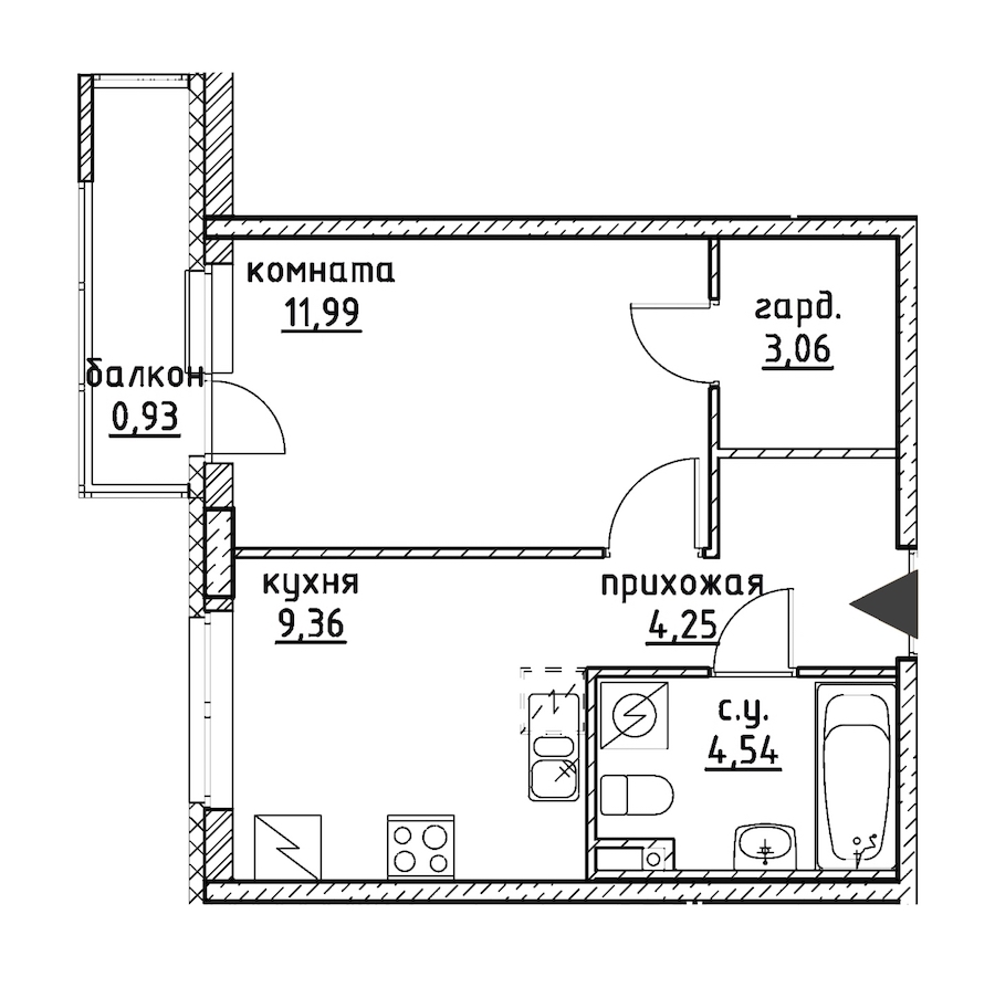 1-комнатная, 34 м² — ЖК ЖК Айди Кудрово (ID Kudrovo)