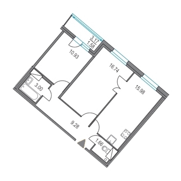 2-комнатная, 58 м² — ЖК ЖК Приморский квартал