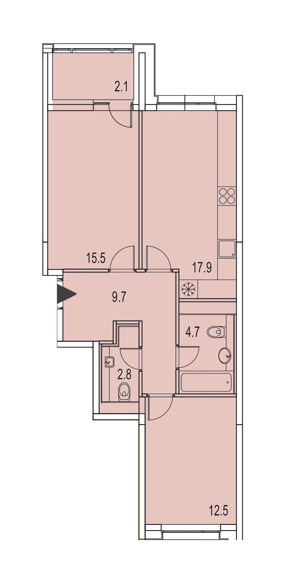 2-комнатная, 65 м² — ЖК ЖК Лайф Лесная