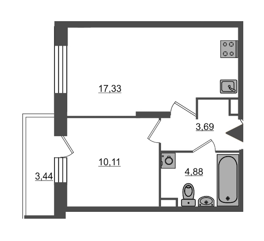 1-комнатная, 39 м² — ЖК Ап-квартал Московский (Up-квартал Московский)