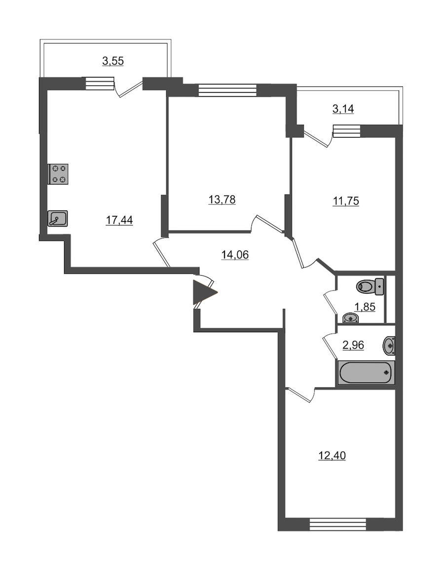 2-комнатная, 81 м² — ЖК Ап-квартал Московский (Up-квартал Московский)