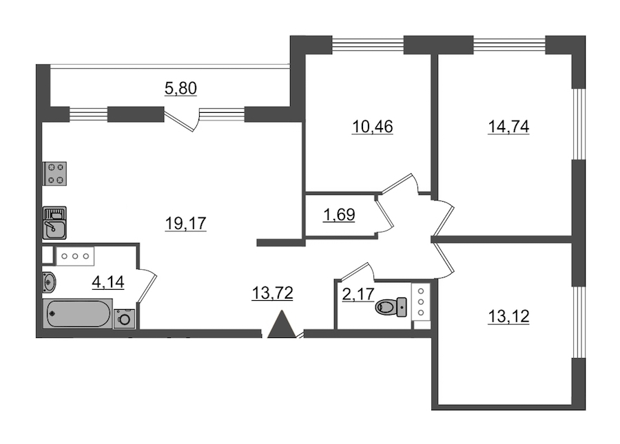 3-комнатная, 86 м² — ЖК Ап-квартал Московский (Up-квартал Московский)