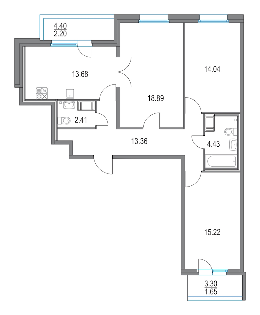 3-комнатная, 82 м² — ЖК ЖК Приморский квартал