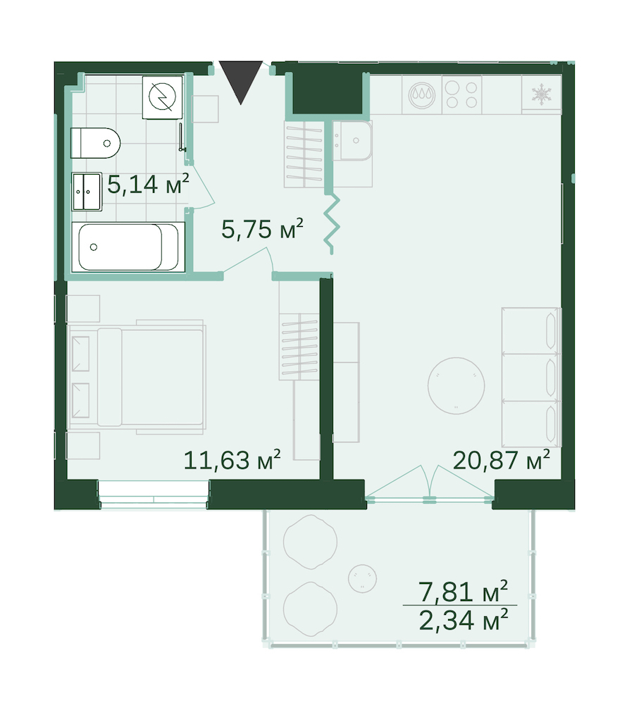 1-комнатная, 46 м² — ЖК ЖК Магнифика Резиденс (Magnifika Residence)
