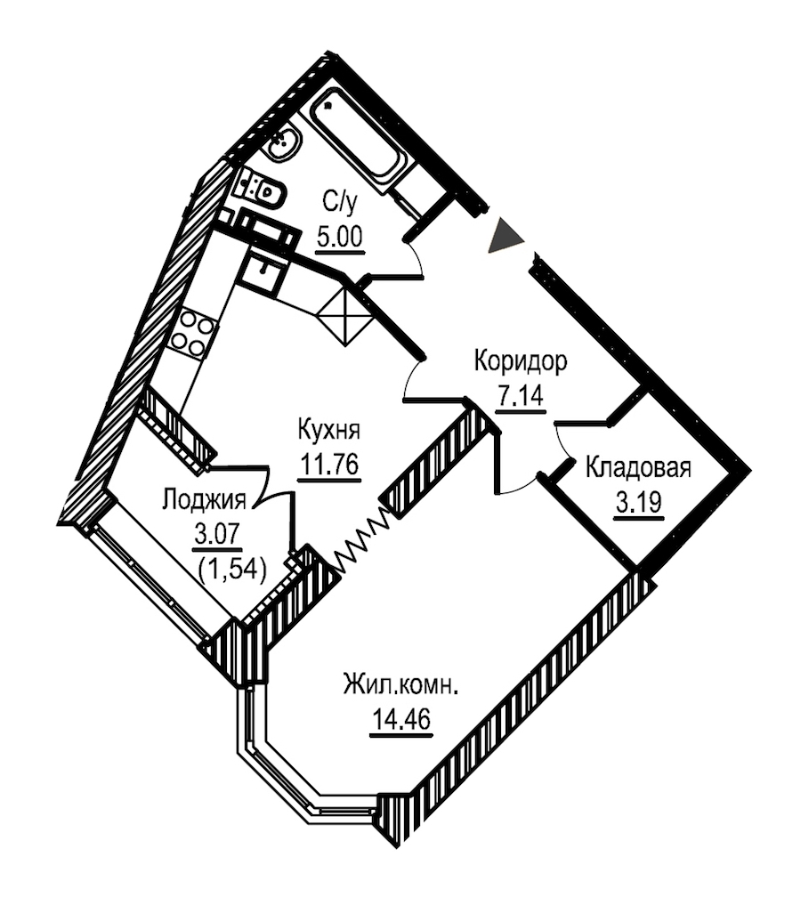 1-комнатная, 43 м² — ЖК ЖК Новое Купчино
