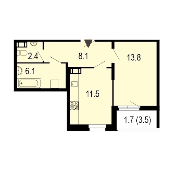 1-комнатная, 44 м² — ЖК ЖК Жемчужный берег