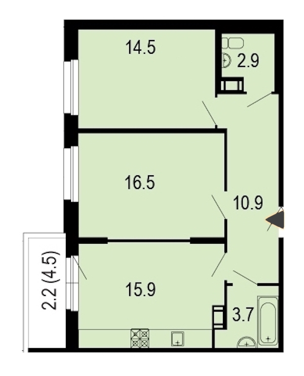 2-комнатная, 67 м² — ЖК ЖК Жемчужный берег