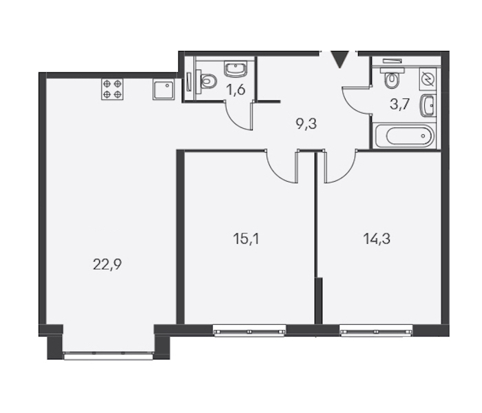 2-комнатная, 67 м² — ЖК ЖК Дальневосточный 15