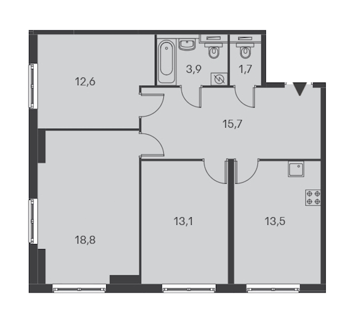 3-комнатная, 79 м² — ЖК ЖК Дальневосточный 15