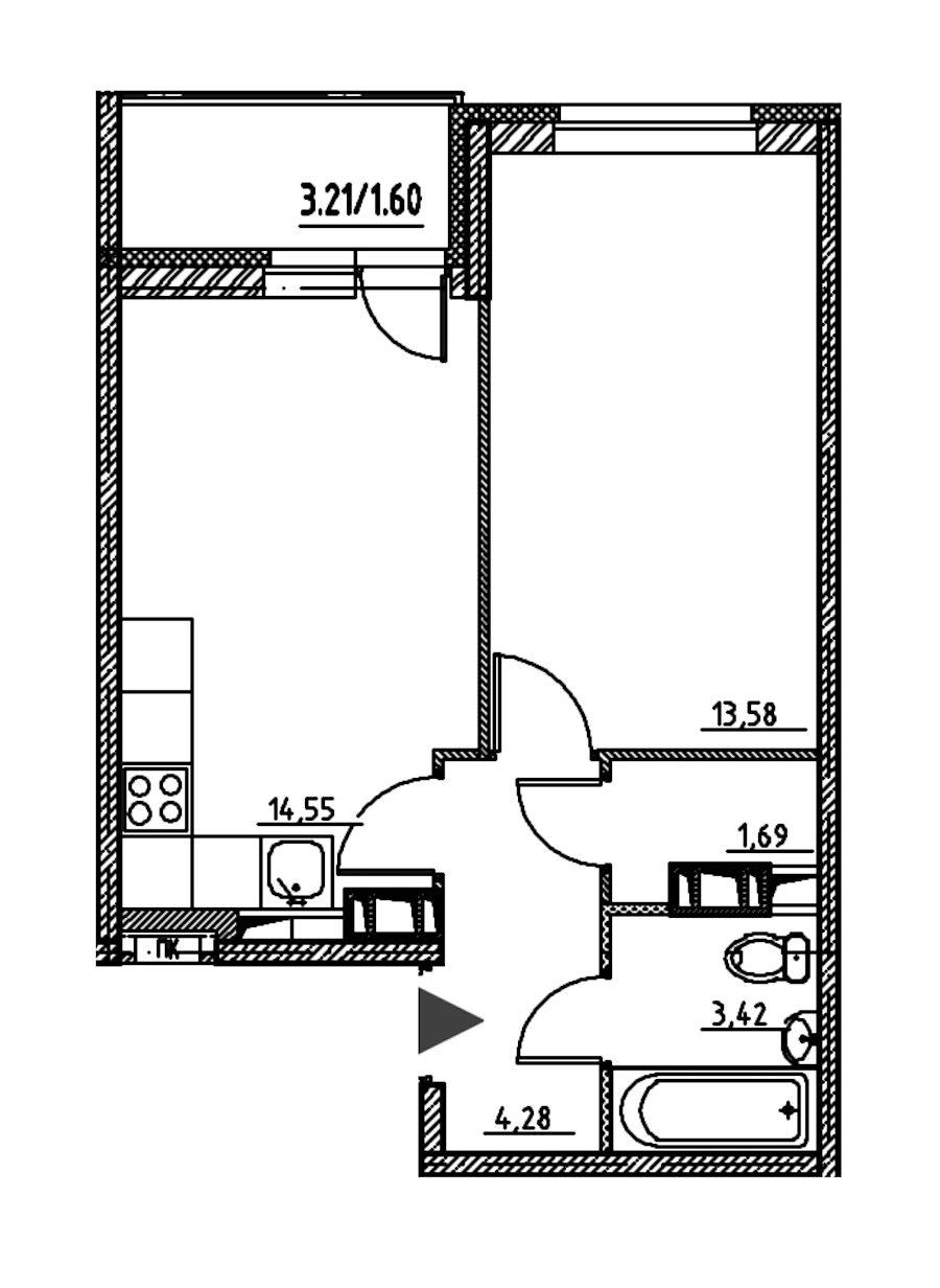 1-комнатная, 39 м² — ЖК ЖК Энфилд