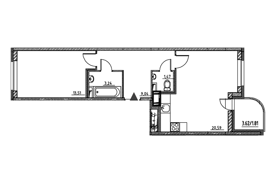 1-комнатная, 50 м² — ЖК ЖК Энфилд