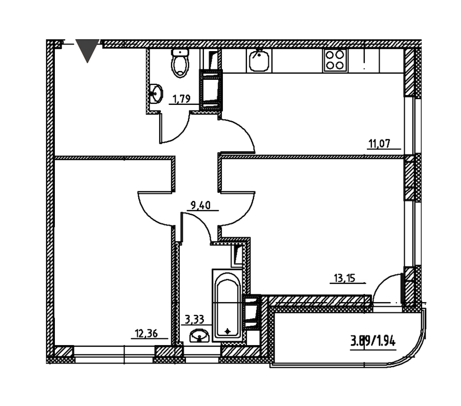 2-комнатная, 53 м² — ЖК ЖК Энфилд