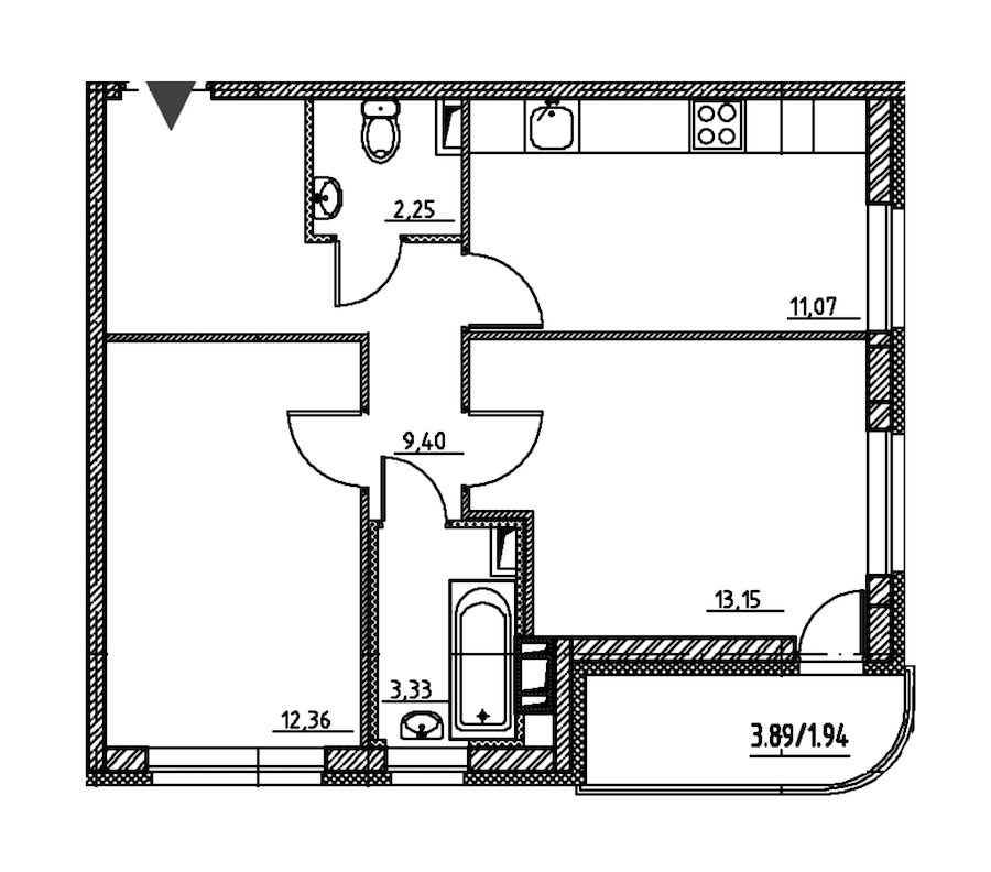 2-комнатная, 54 м² — ЖК ЖК Энфилд