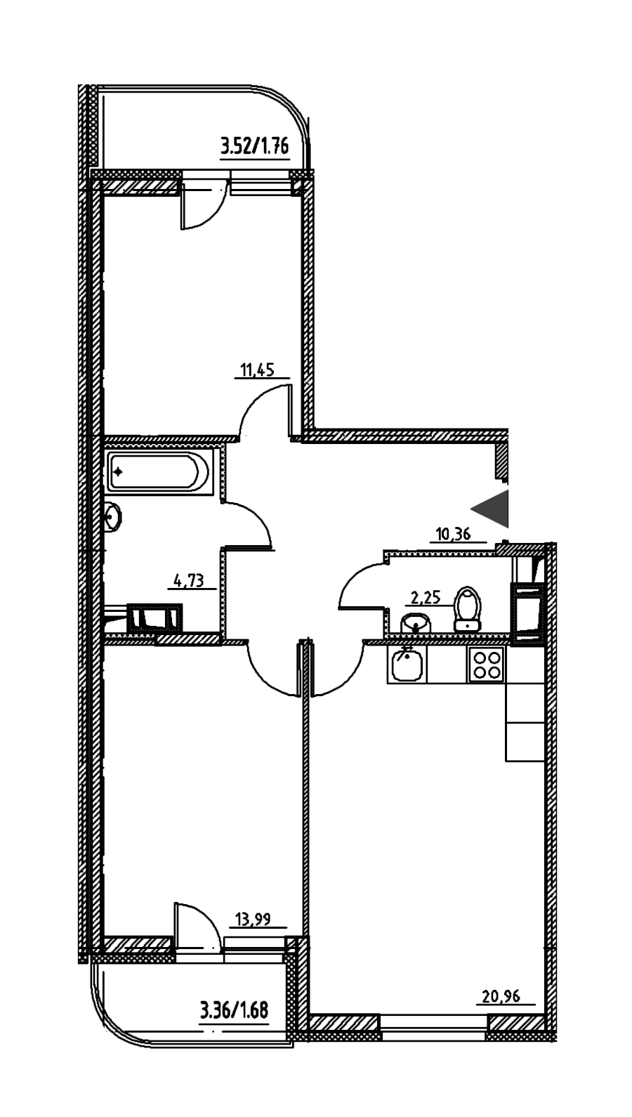 2-комнатная, 67 м² — ЖК ЖК Энфилд