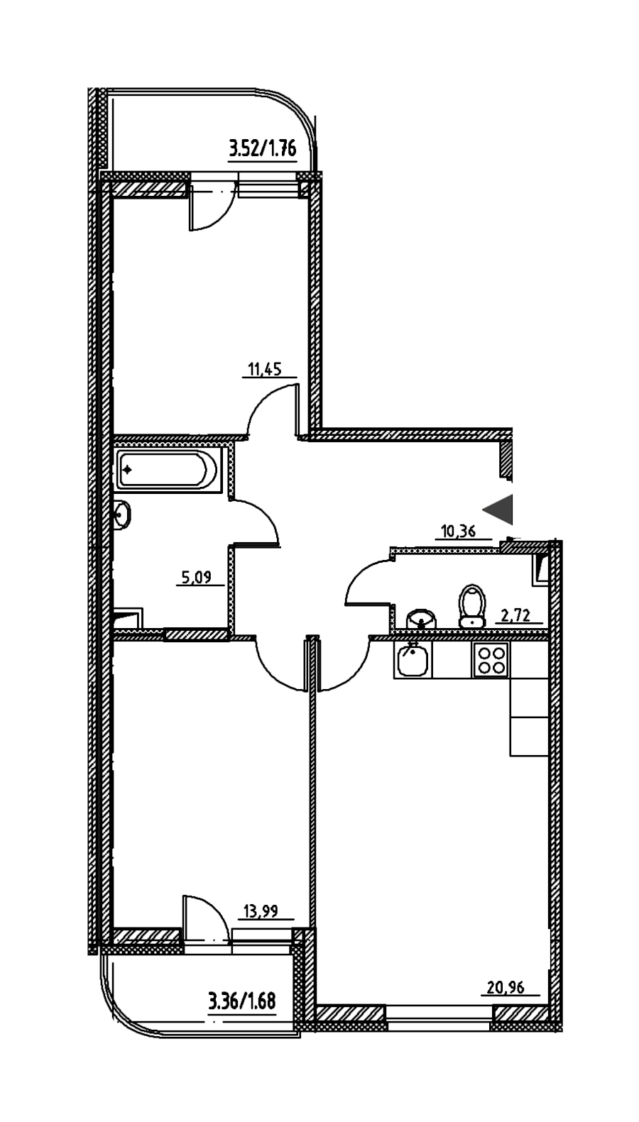 2-комнатная, 68 м² — ЖК ЖК Энфилд