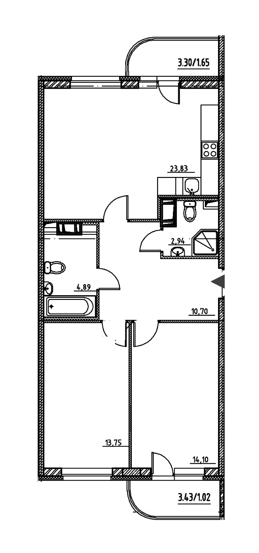 2-комнатная, 73 м² — ЖК ЖК Энфилд