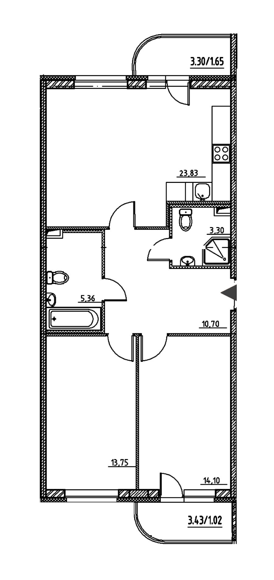 2-комнатная, 74 м² — ЖК ЖК Энфилд