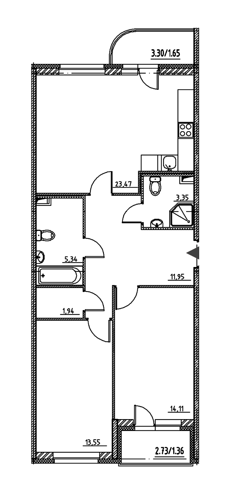 2-комнатная, 77 м² — ЖК ЖК Энфилд