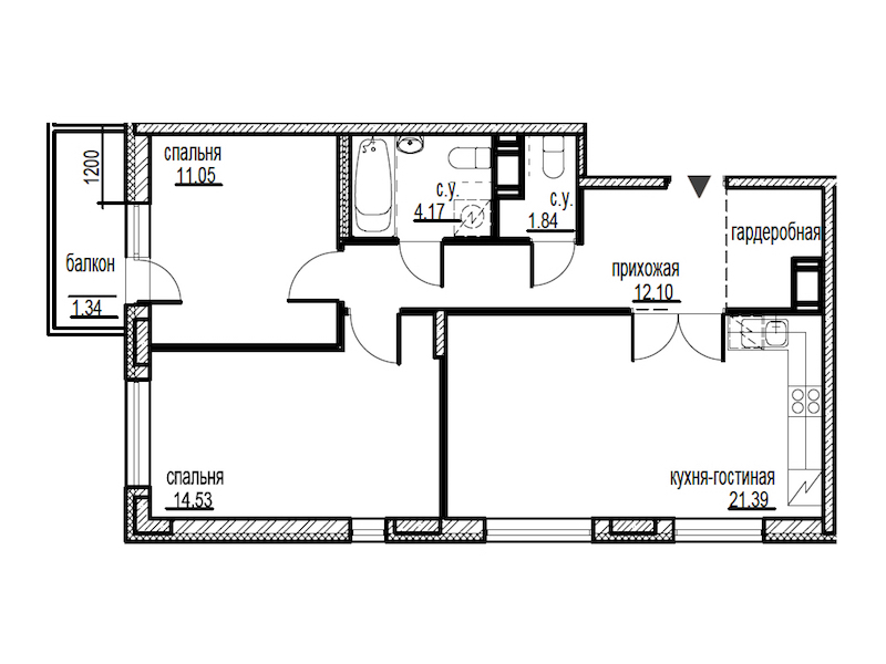 2-комнатная, 66 м² — ЖК ЖК ID Мурино (Айди Мурино)