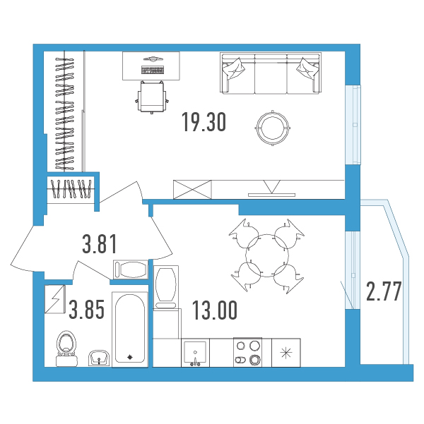 1-комнатная, 41 м² — ЖК ЖК Yoga (Йога)