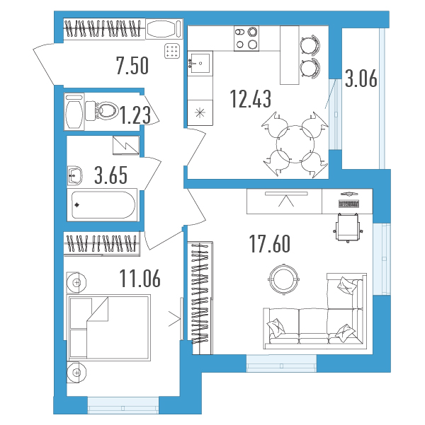 2-комнатная, 55 м² — ЖК ЖК Yoga (Йога)