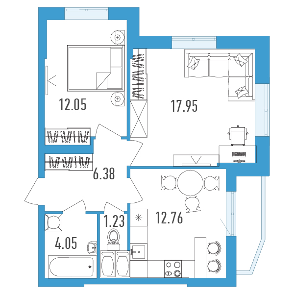2-комнатная, 56 м² — ЖК ЖК Yoga (Йога)