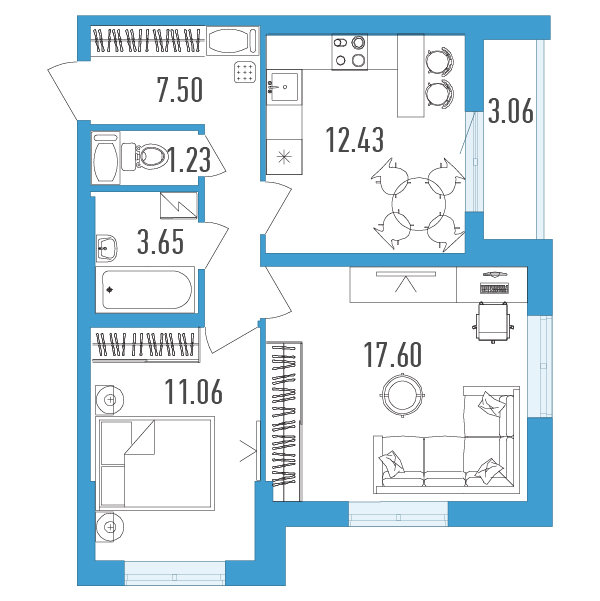 2-комнатная, 55 м² — ЖК ЖК Yoga (Йога)