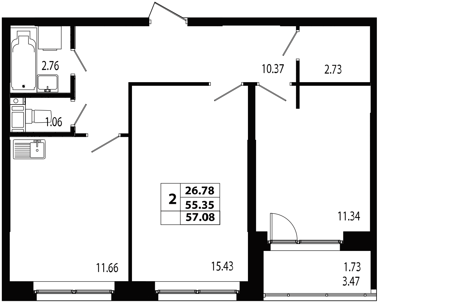 2-комнатная, 56 м² — ЖК ЖК Лиговский сити - Второй квартал (Ligovsky City)