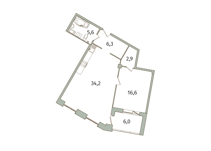 2-комнатная, 72 м² — ЖК МФК Аватар (МФК Avatar)