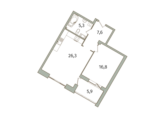 2-комнатная, 62 м² — ЖК МФК Аватар (МФК Avatar)
