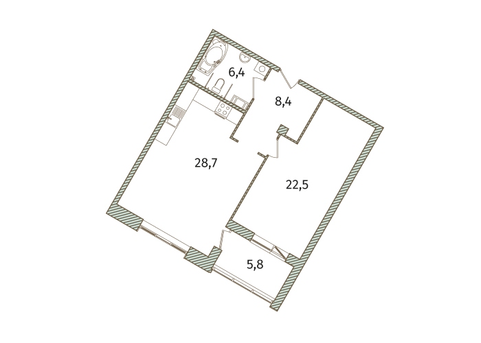 2-комнатная, 72 м² — ЖК МФК Аватар (МФК Avatar)
